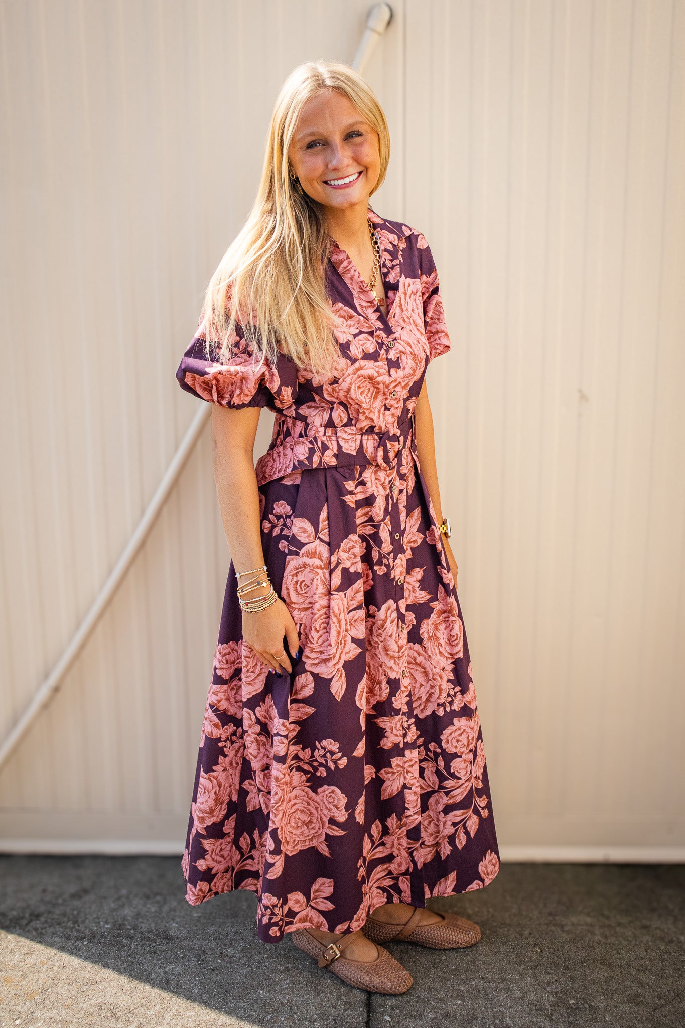 Blushing Rose Floral Belted Maxi Dress