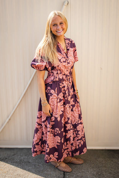 Blushing Rose Floral Belted Maxi Dress