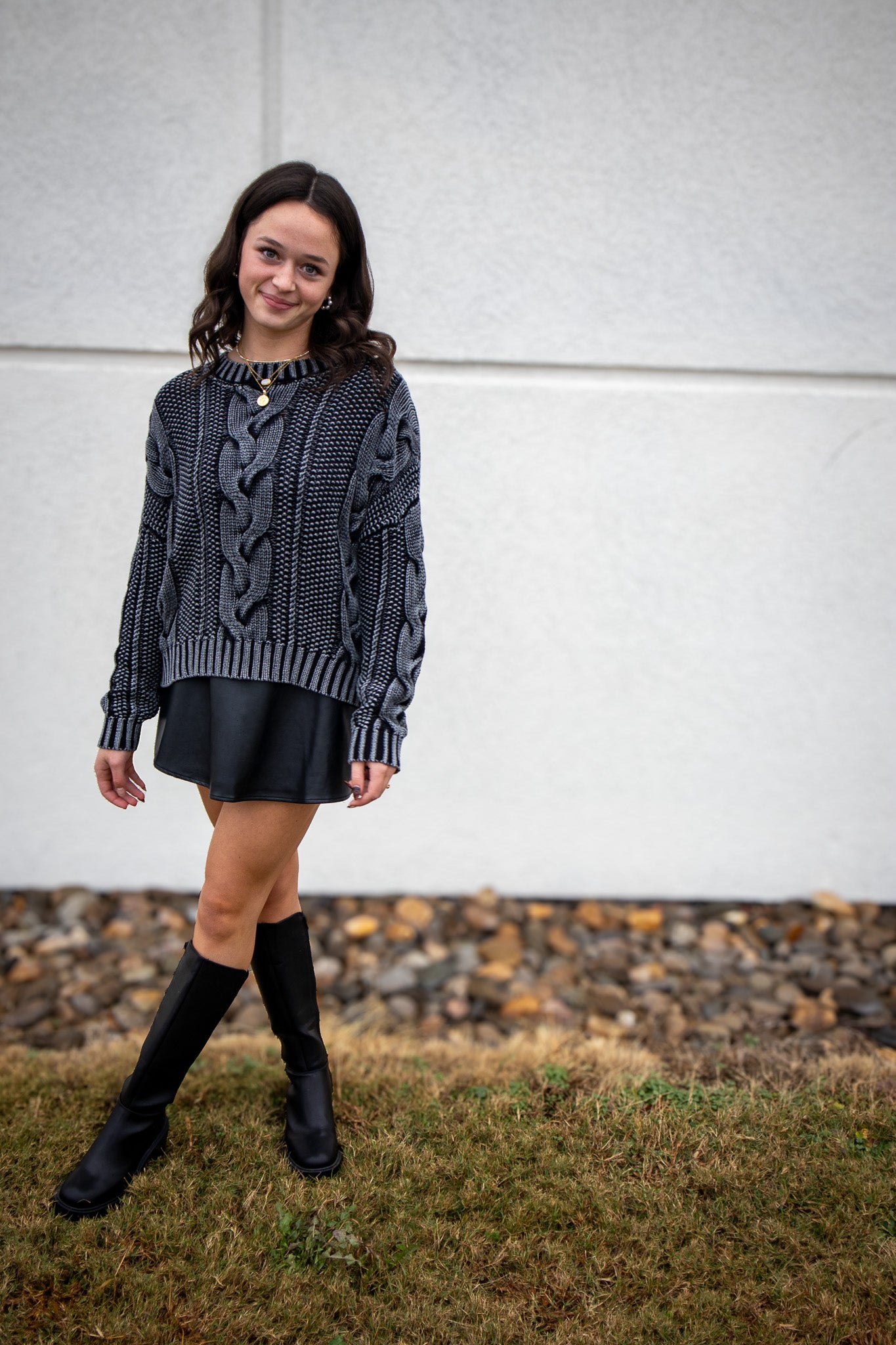 Stay Cozy Cable Knit Sweater - CHARCOAL