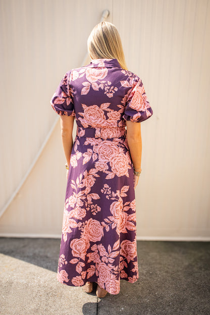Blushing Rose Floral Belted Maxi Dress