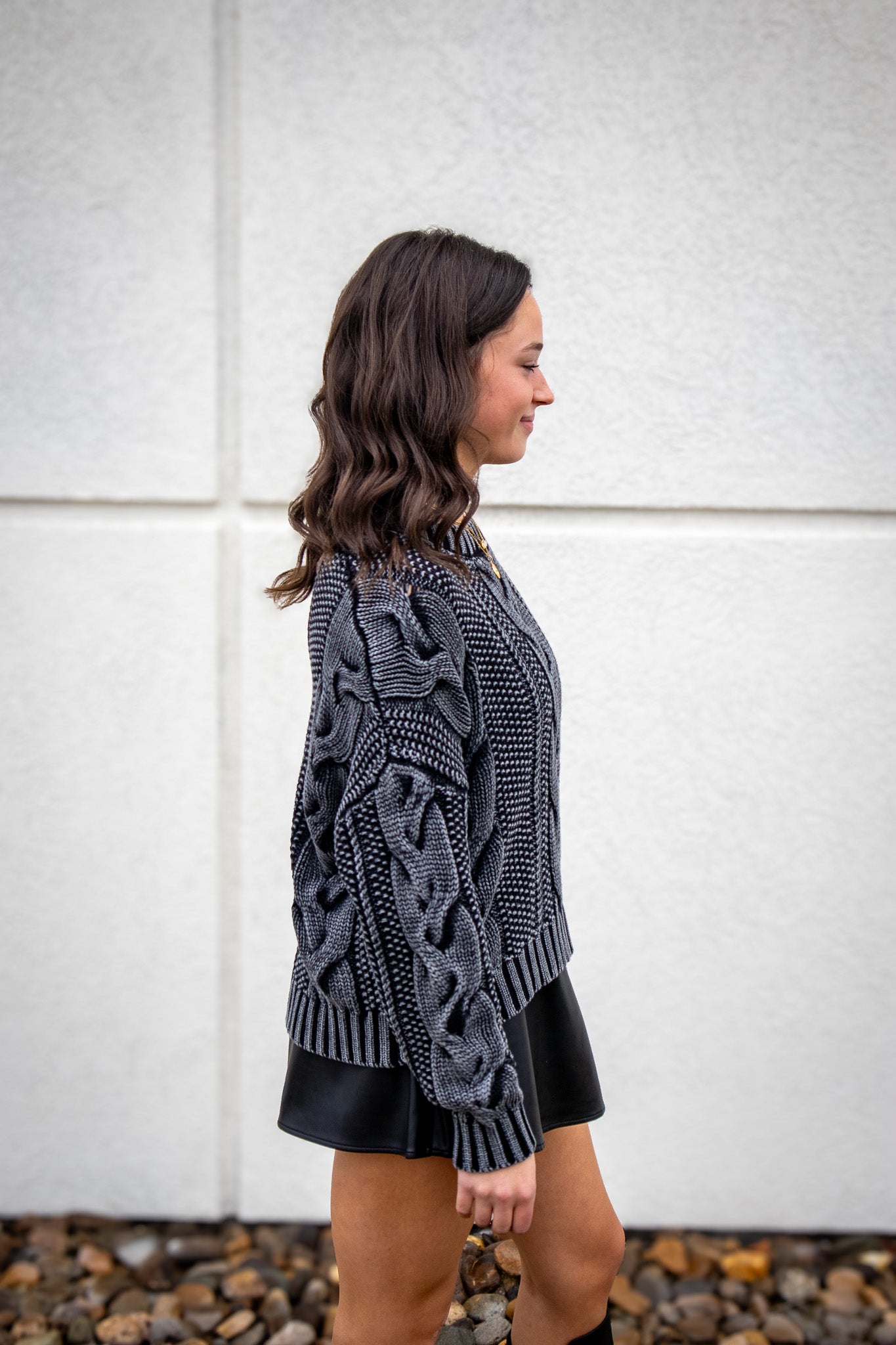 Stay Cozy Cable Knit Sweater - CHARCOAL