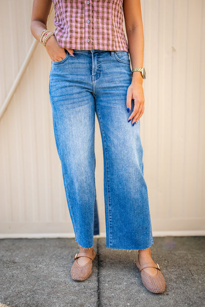 Hidden - Logan Medium Wash Mid Rise Petite Dad Jeans