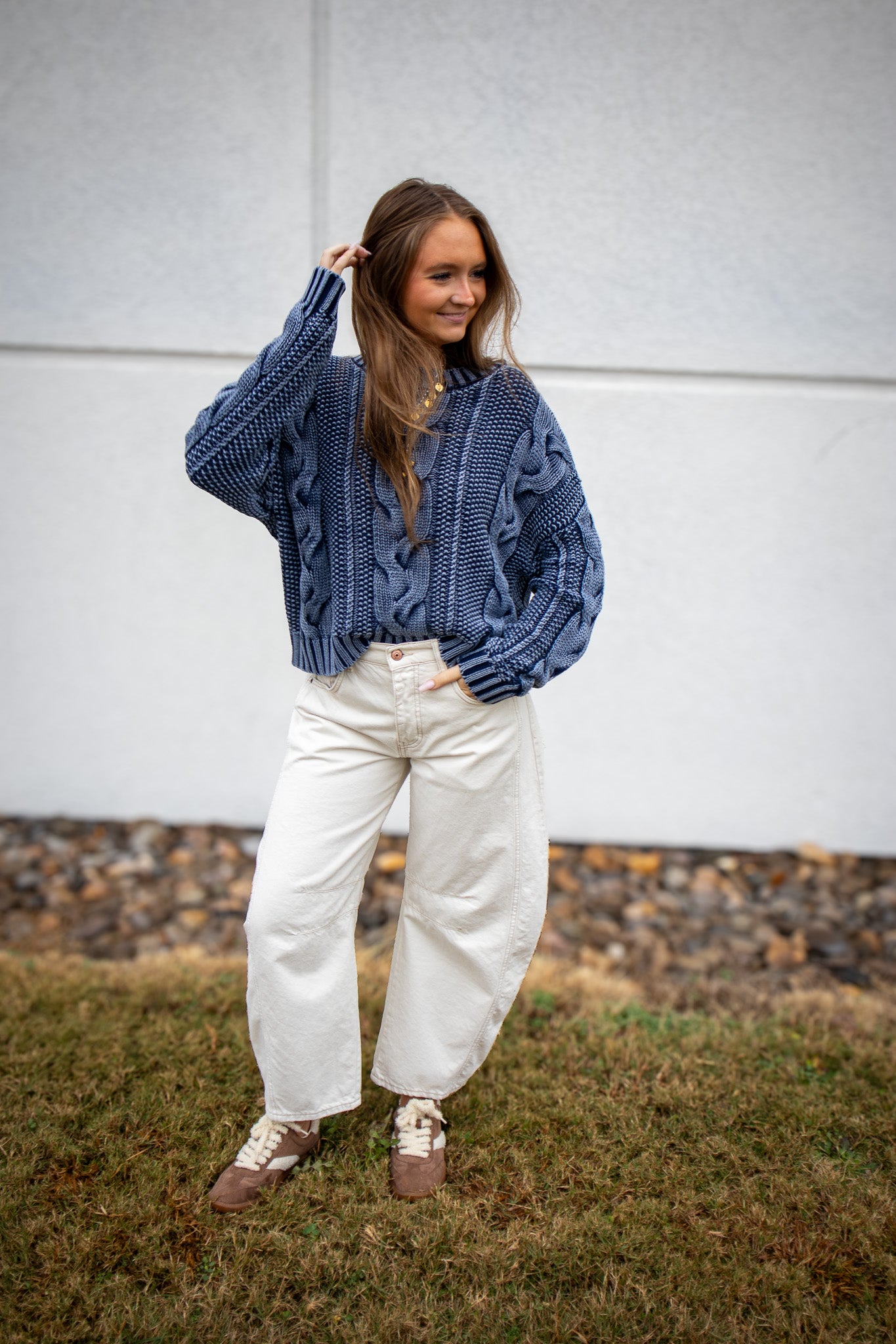 Stay Cozy Cable Knit Sweater - NAVY