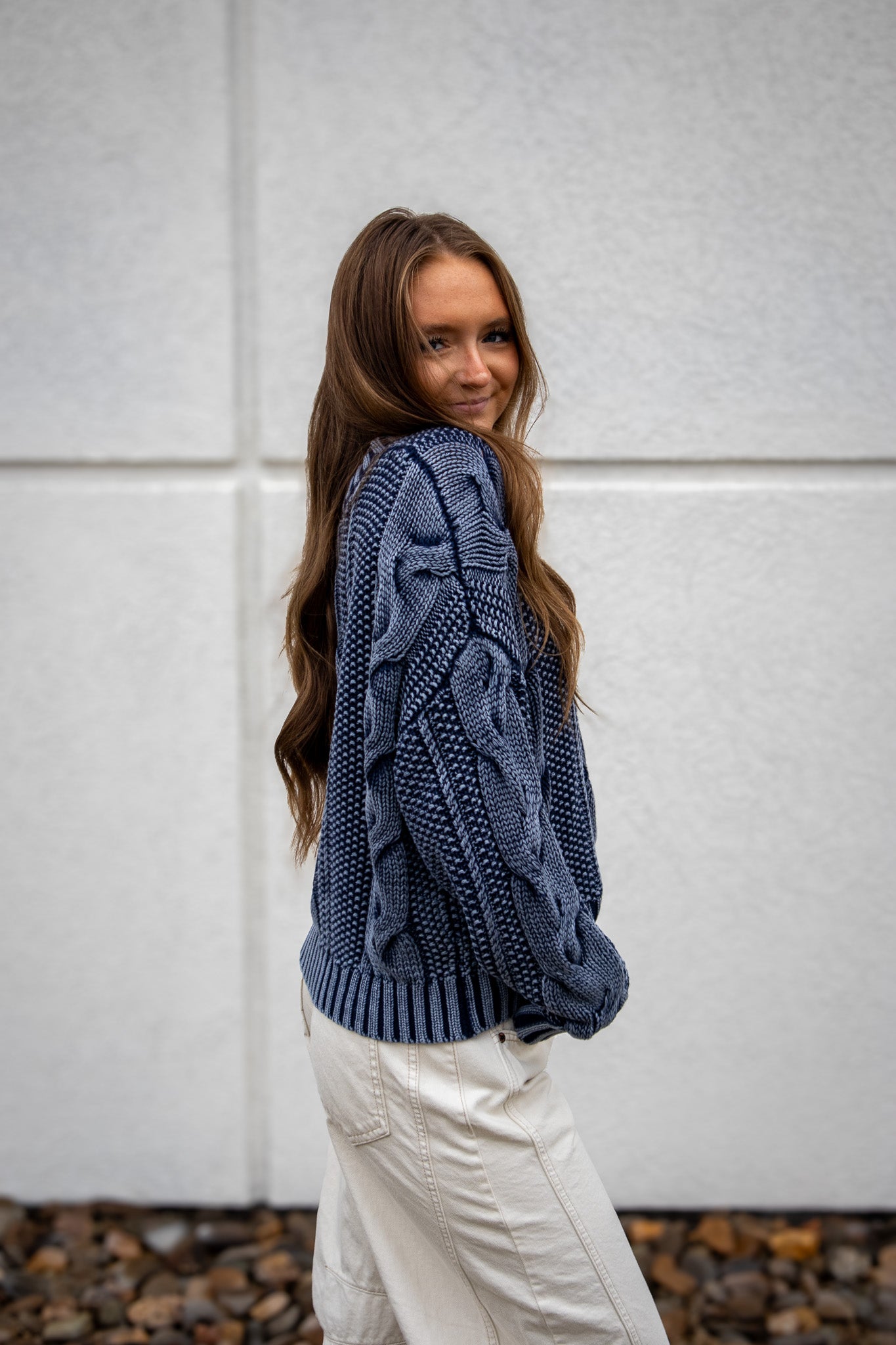Stay Cozy Cable Knit Sweater - NAVY