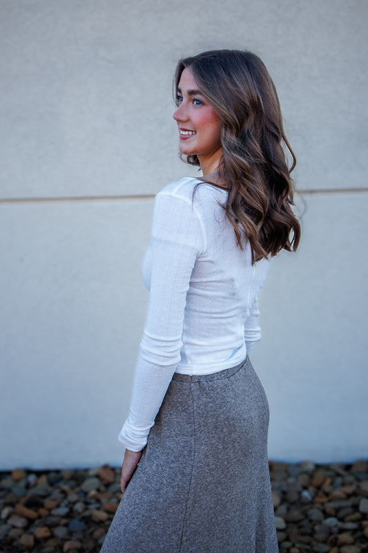 Free People - End Game Pointelle Long Sleeve - SUGAR SWIZZLE (WHITE)