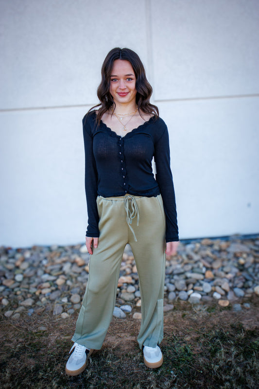 Serenity Modal Side Slit Pants - OLIVE