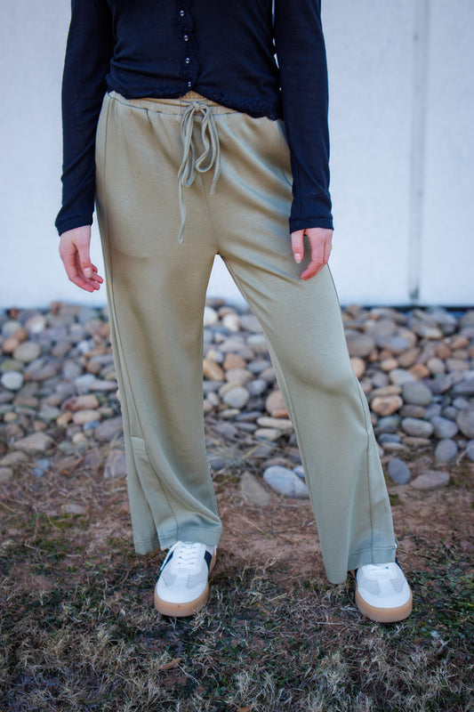 Serenity Modal Side Slit Pants - OLIVE