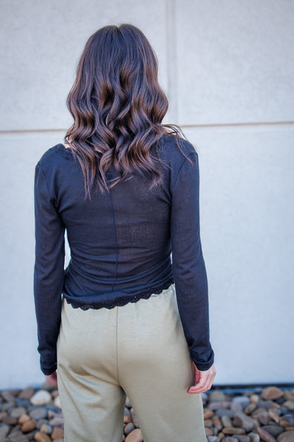 Free People - Big Love Rib Cardi - BLACK
