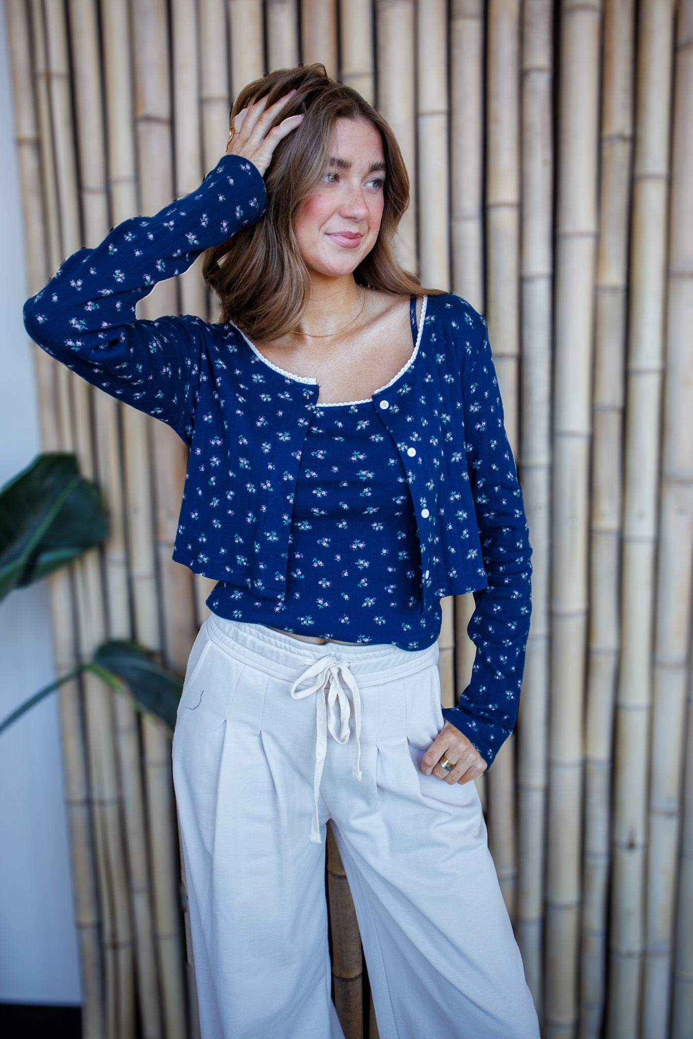Dainty Florals Blue Cardigan/Tank Set