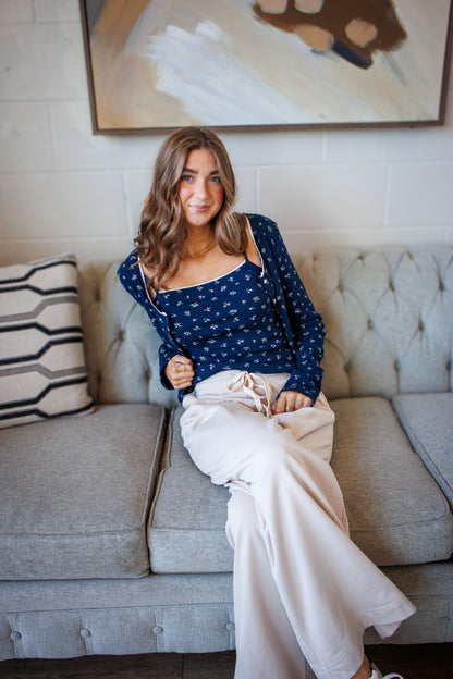 Dainty Florals Blue Cardigan/Tank Set