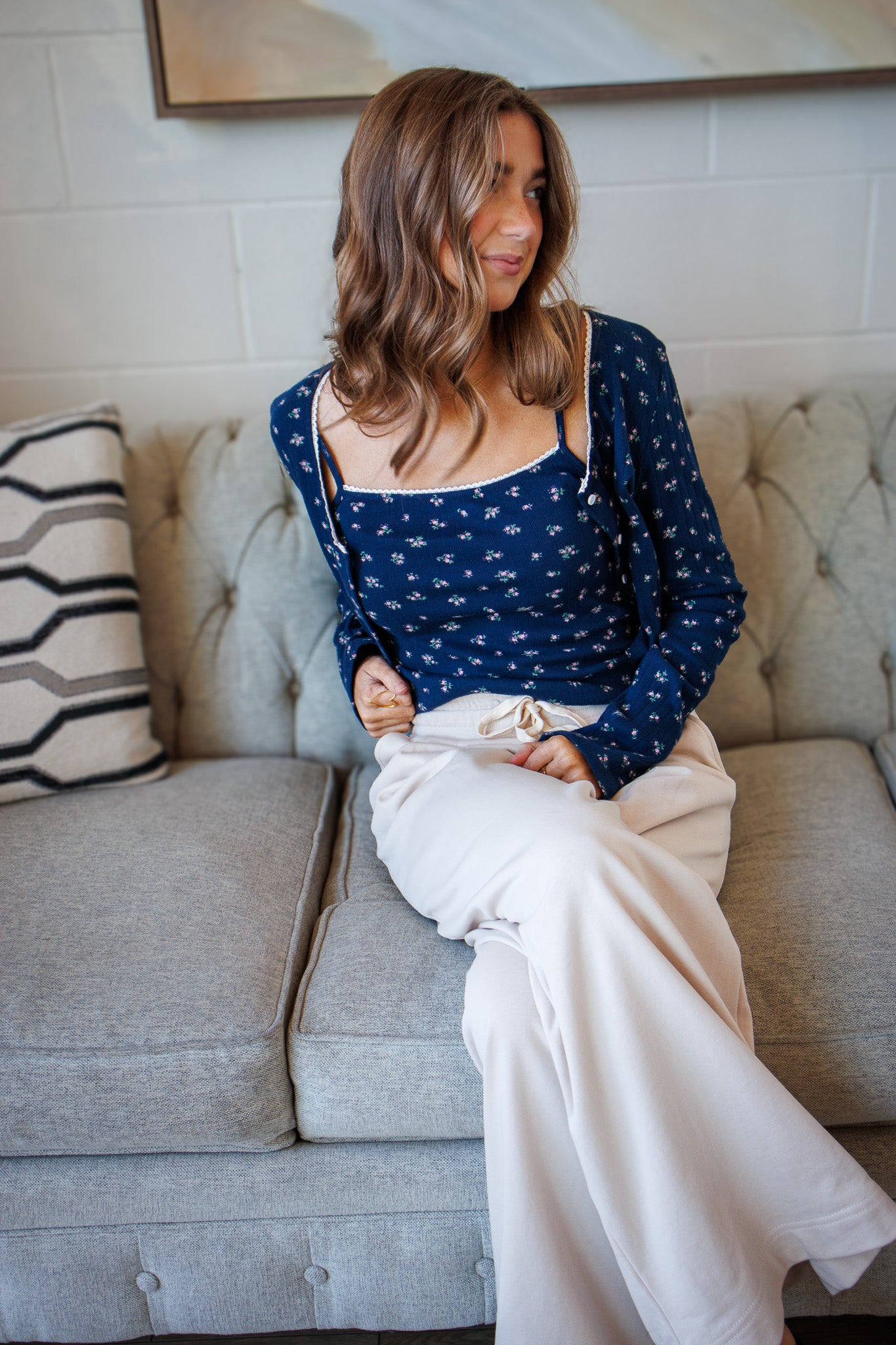 Dainty Florals Blue Cardigan/Tank Set