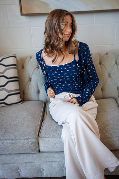 Dainty Florals Blue Cardigan/Tank Set