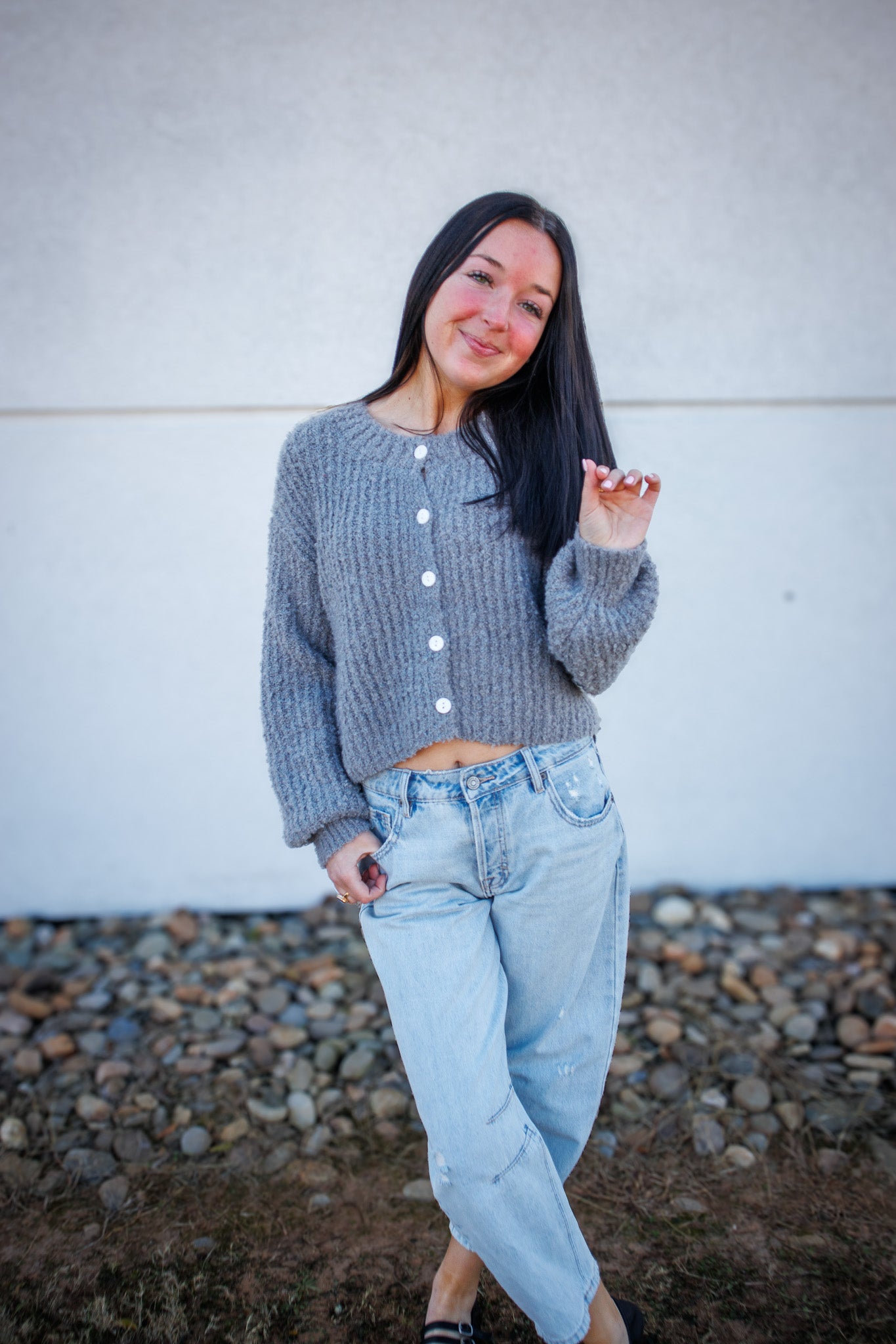 Cozy Knit Button Up Cardigan - HEATHER GRAY