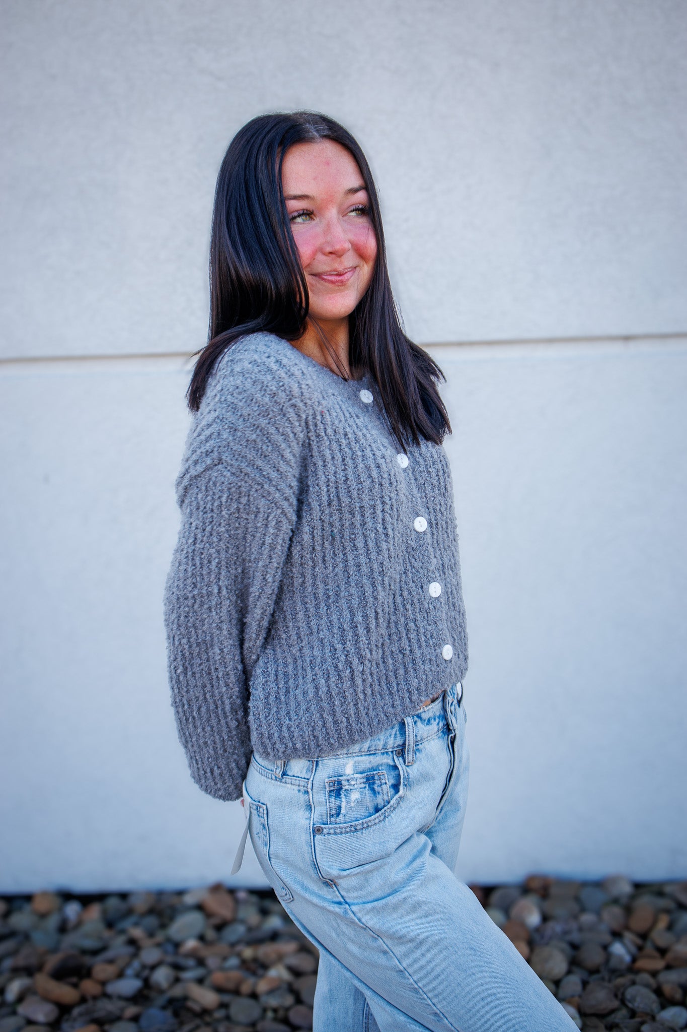 Cozy Knit Button Up Cardigan - HEATHER GRAY
