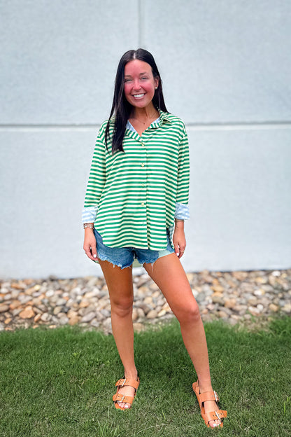 Emerald Striped Button Down