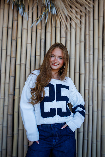 Lucky Number Cable Knit Sweater