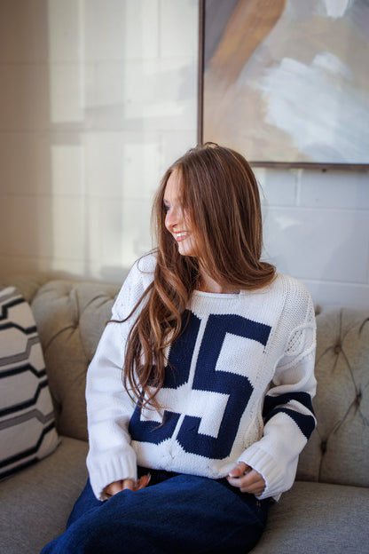 Lucky Number Cable Knit Sweater