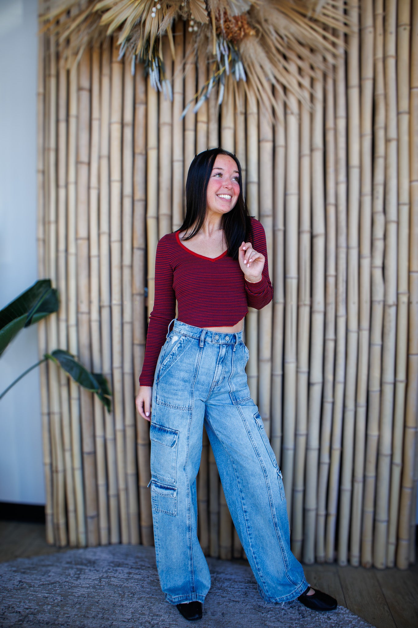Blue and Red Stripe Long Sleeve Top