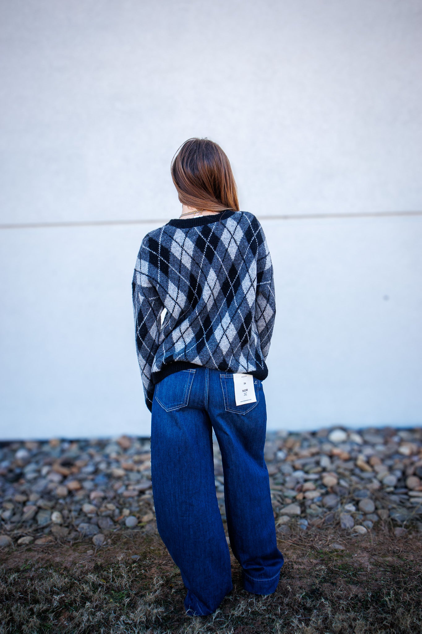 Argyle Crewneck Sweater - BLACK/GRAY