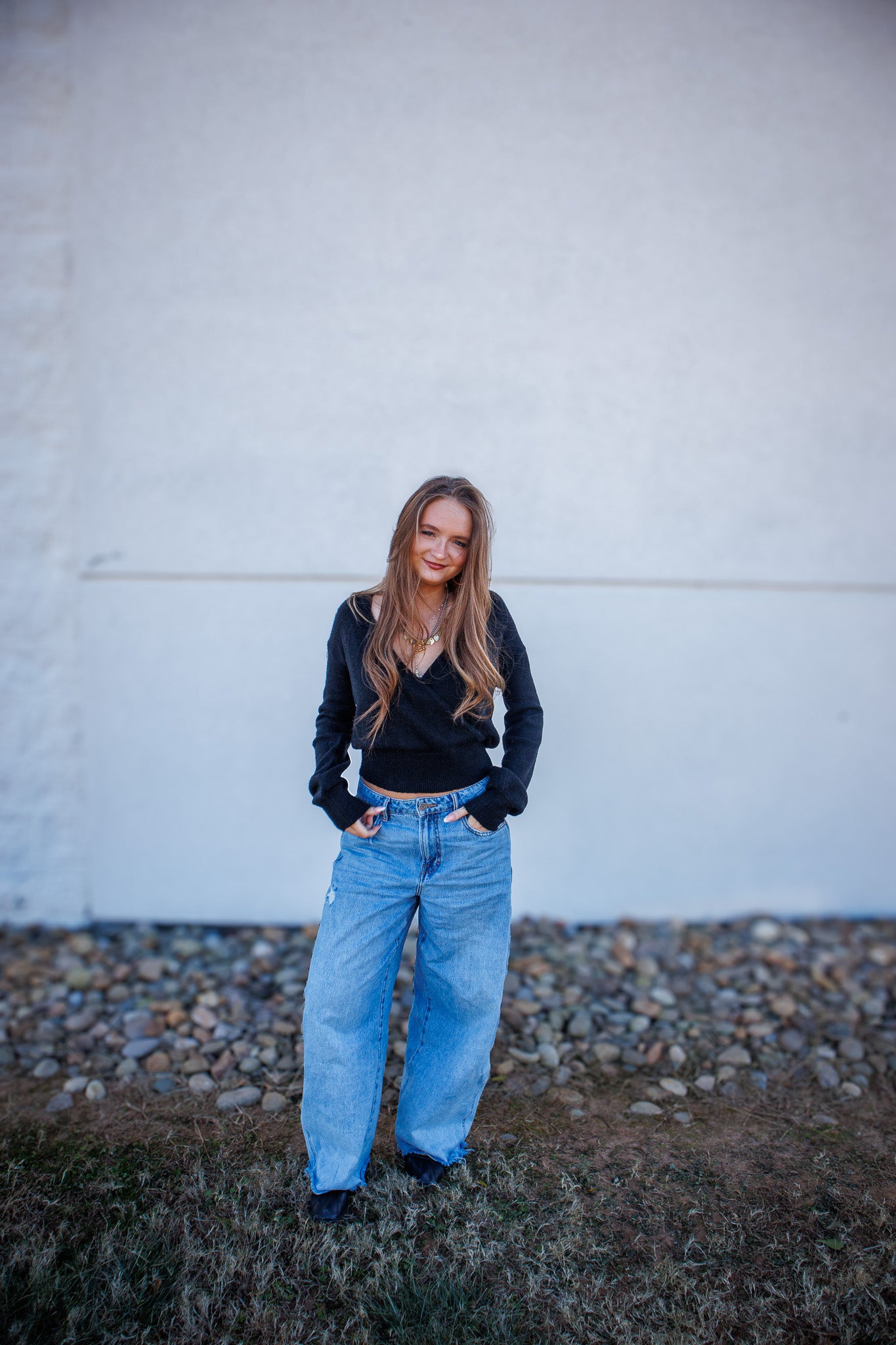 Cross Front Banded V-Neck Sweater - BLACK