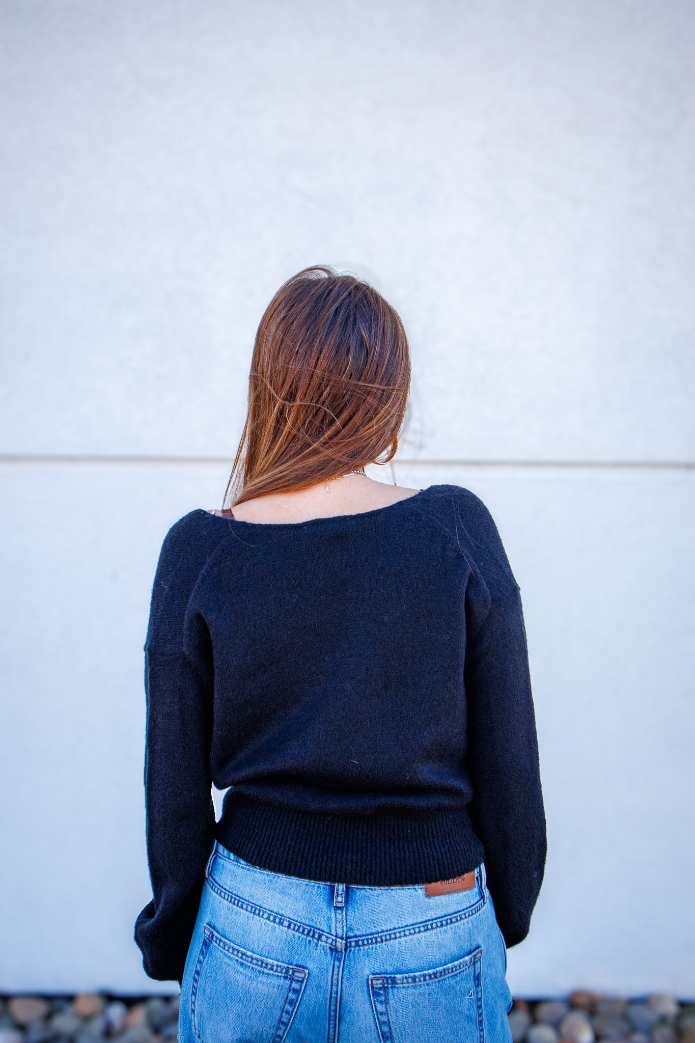 Cross Front Banded V-Neck Sweater - BLACK