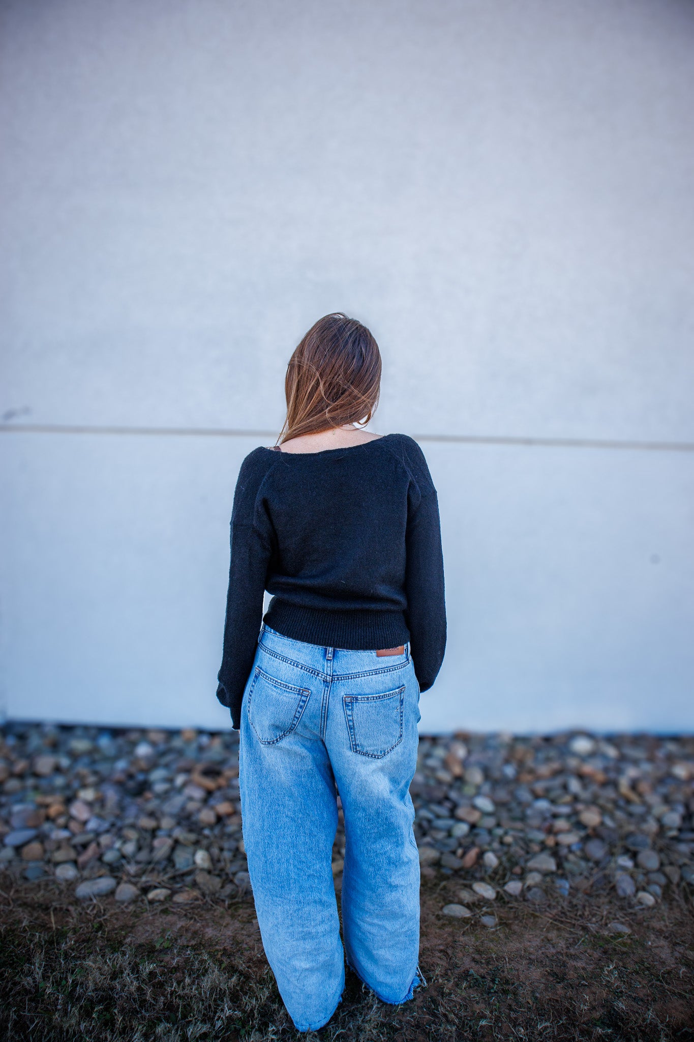 Cross Front Banded V-Neck Sweater - BLACK