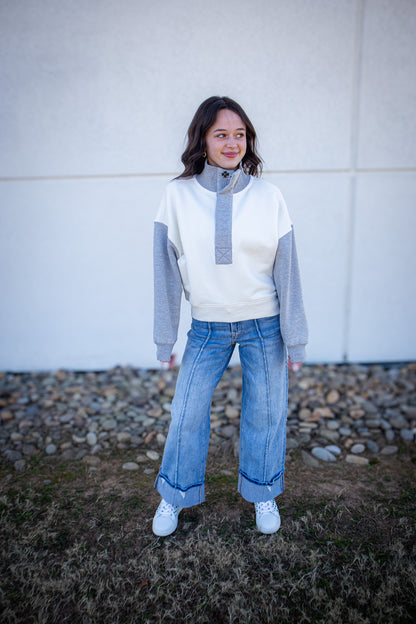 Free People - Timeless Colorblock Pullover - HEATHER GREY COMBO