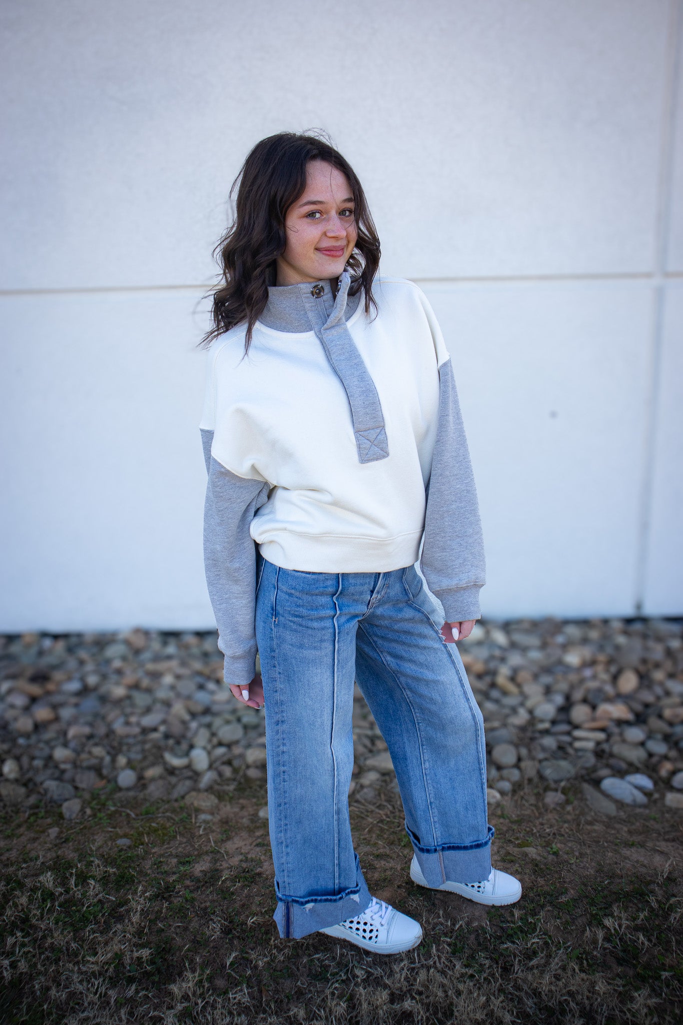Free People - Timeless Colorblock Pullover - HEATHER GREY COMBO