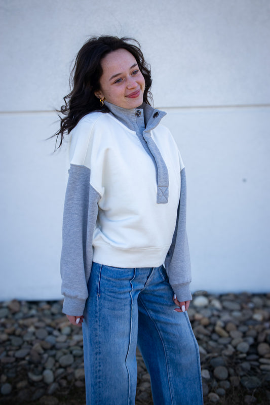 Free People - Timeless Colorblock Pullover - HEATHER GREY COMBO