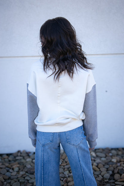 Free People - Timeless Colorblock Pullover - HEATHER GREY COMBO