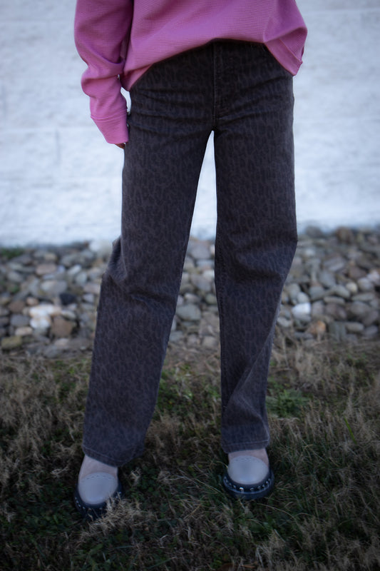 Hidden - Logan High Rise Cheetah Print Dad Jeans