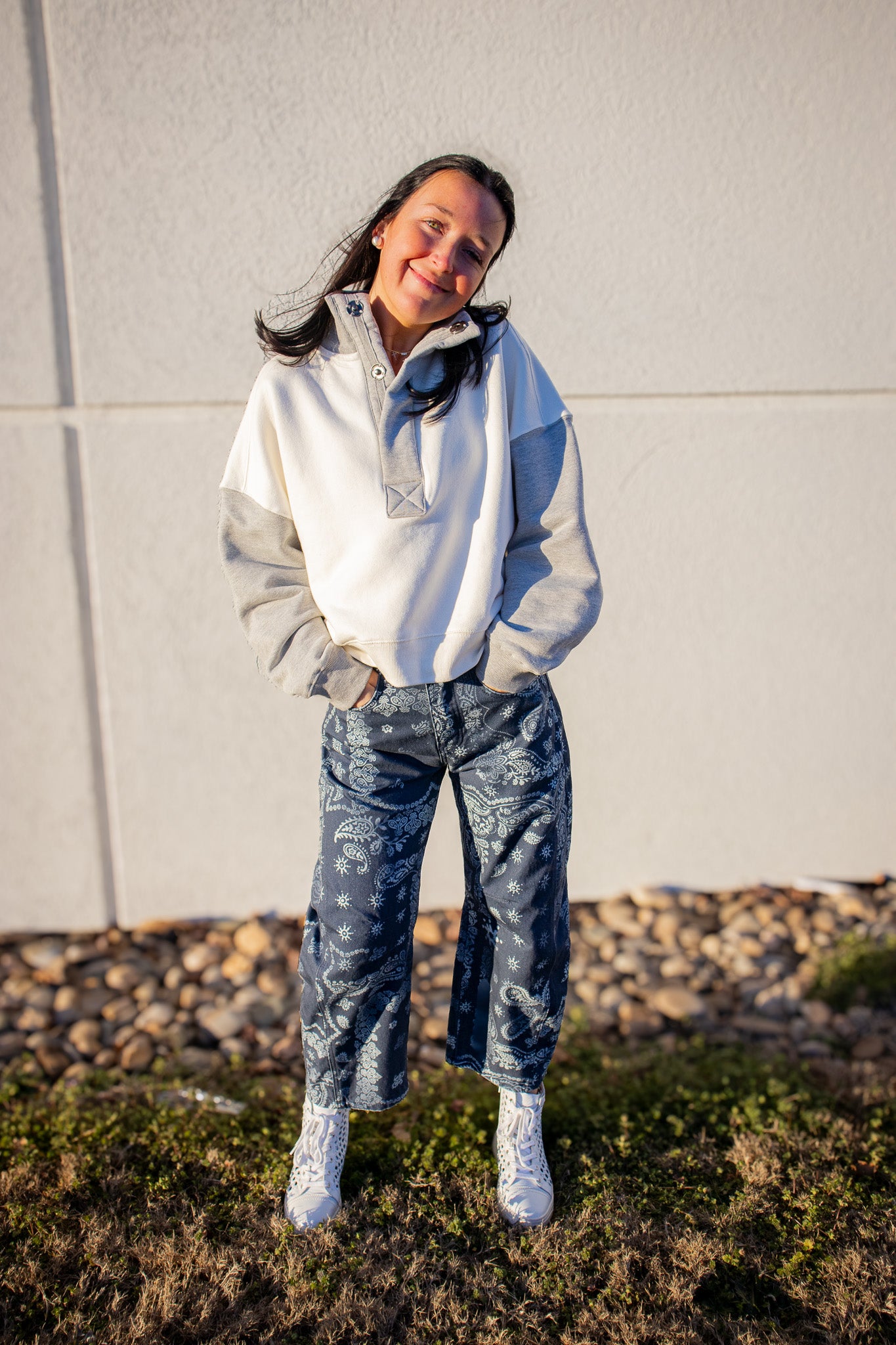 Free People - Timeless Colorblock Pullover - HEATHER GREY COMBO