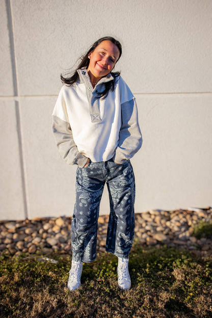 Free People - Timeless Colorblock Pullover - HEATHER GREY COMBO