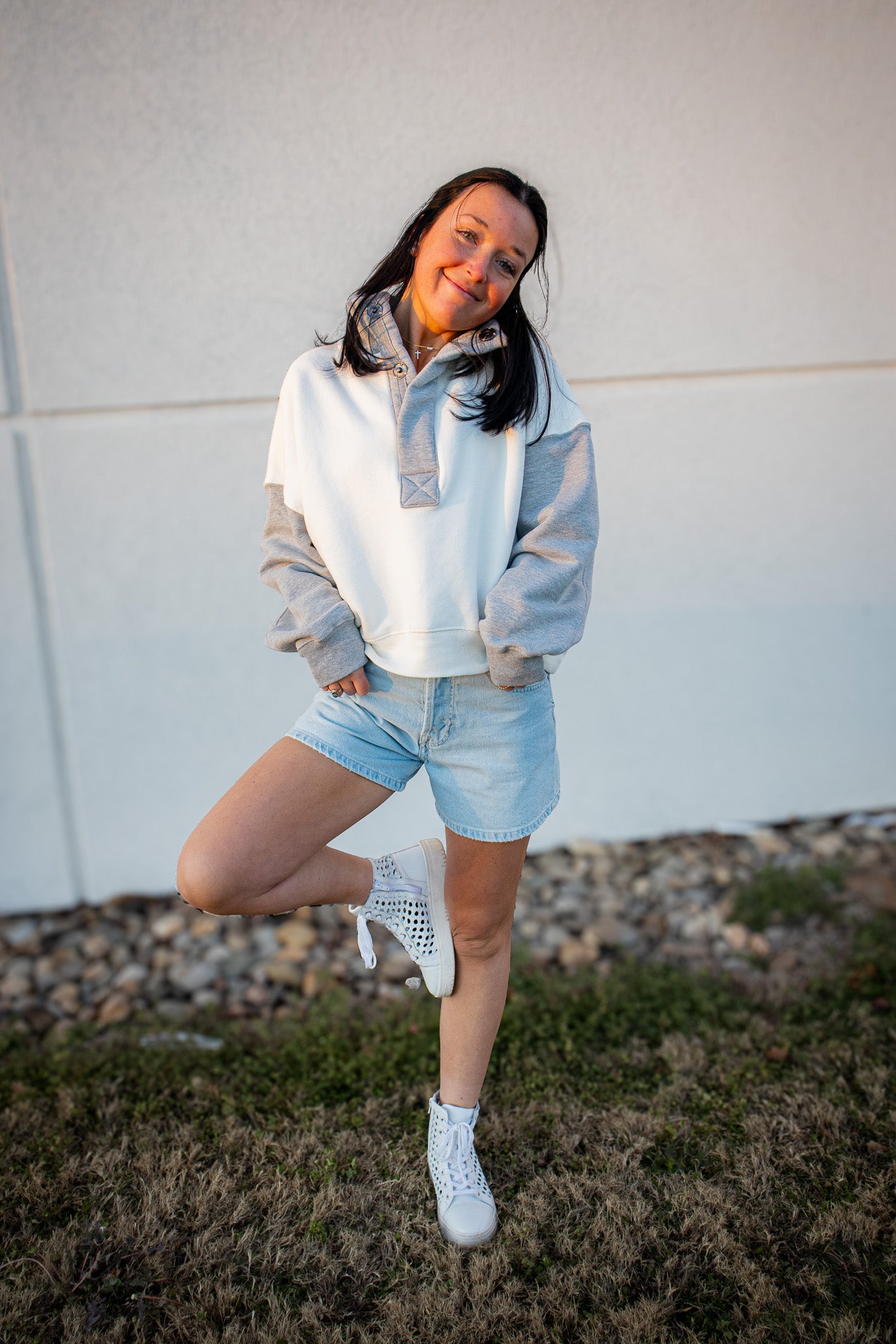 Free People - Timeless Colorblock Pullover - HEATHER GREY COMBO