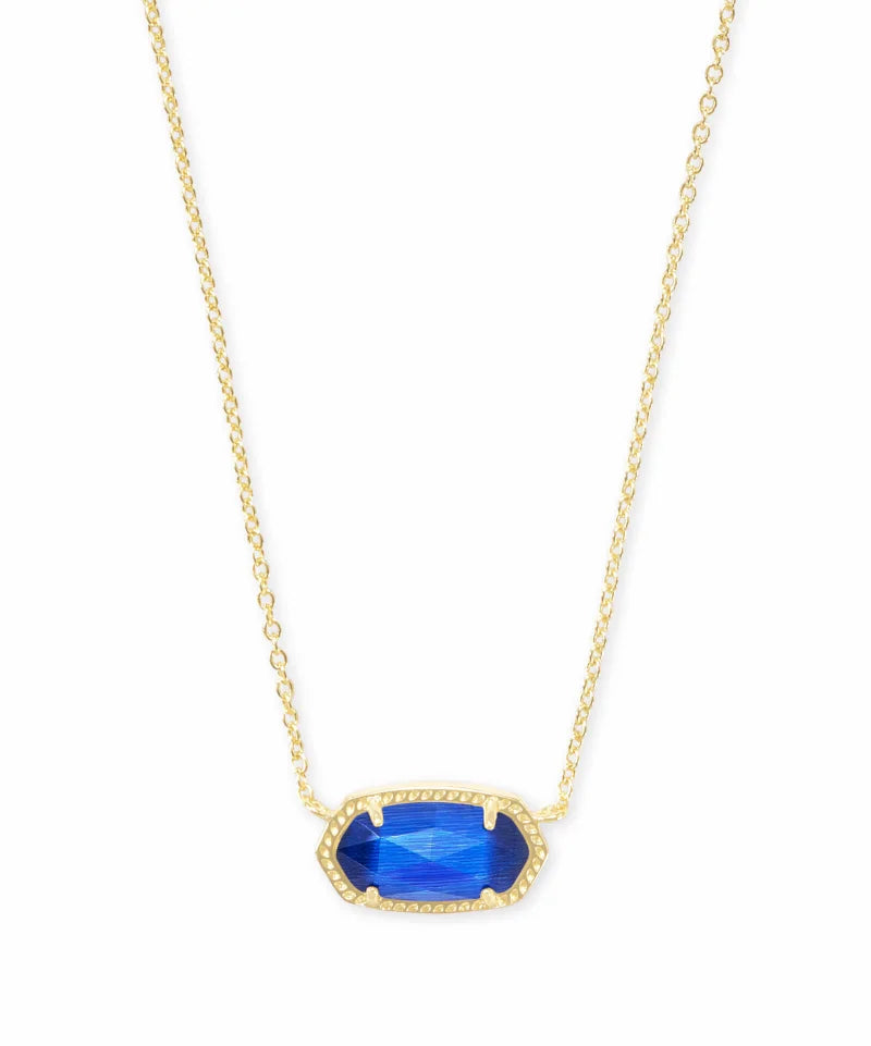 Kendra Scott Elisa Gold Pendant Necklace featuring a vibrant cobalt blue cat’s eye stone in a signature gold-framed setting.