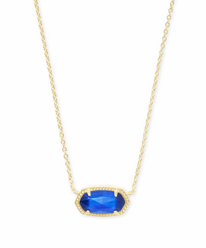 Kendra Scott Elisa Gold Pendant Necklace featuring a vibrant cobalt blue cat’s eye stone in a signature gold-framed setting.