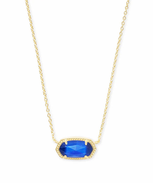 Kendra Scott Elisa Gold Pendant Necklace featuring a vibrant cobalt blue cat’s eye stone in a signature gold-framed setting.