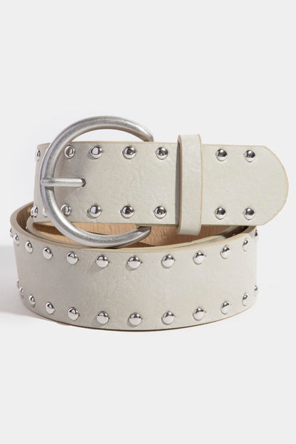 Studded Faux Leather Belt - IVORY/SILVER