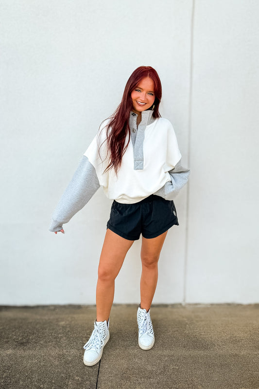 Free People - Timeless Colorblock Pullover - HEATHER GREY COMBO