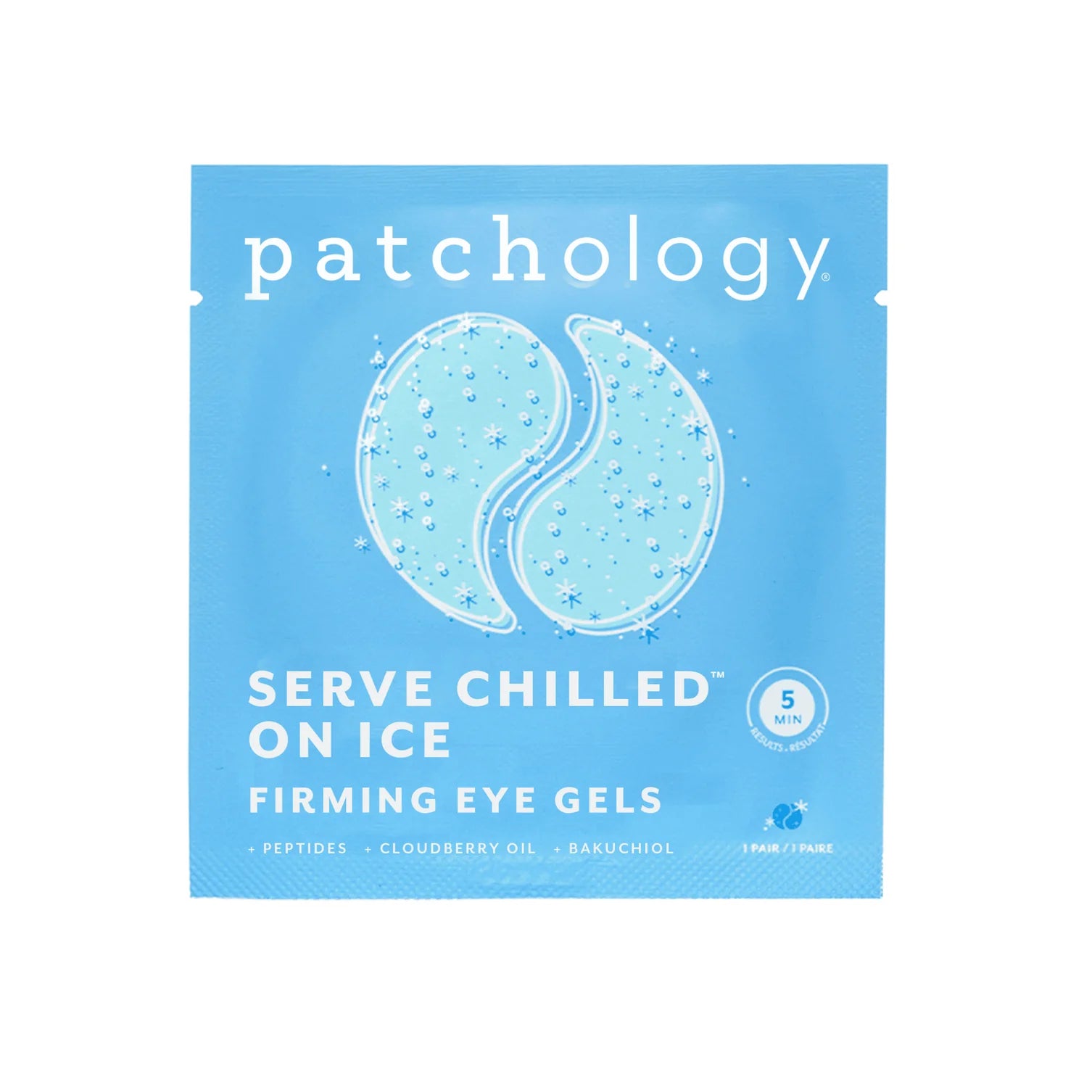 Patchology Serve Chilled On Ice cooling eye gels with purple under eye patches, hydrating eye masks for puffiness, tired eyes, and brightening skincare.