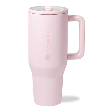 HydroJug pink insulated tumbler with handle and lid, 40 oz reusable water cup, aesthetic pastel drinkware for women