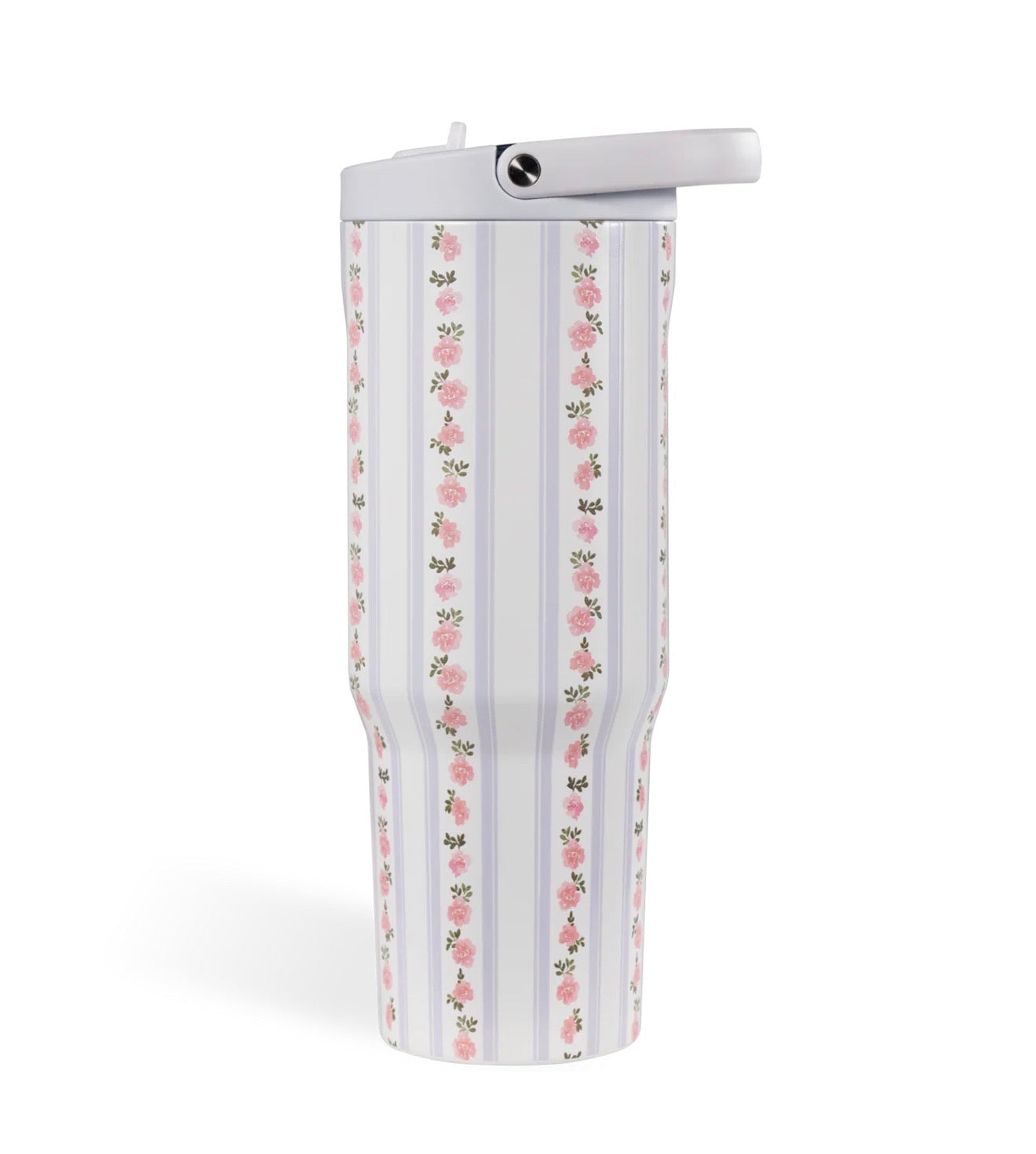 HydroJug floral striped insulated tumbler with straw lid, pink rose print reusable water bottle, aesthetic lavender drinkware for women