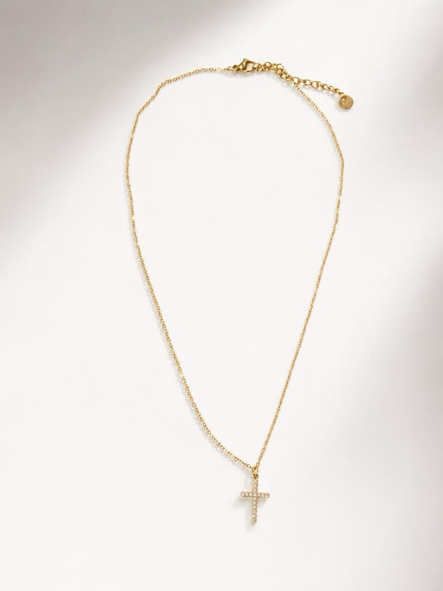ADORN - Radiant Faith Gold Pave Cross Necklace