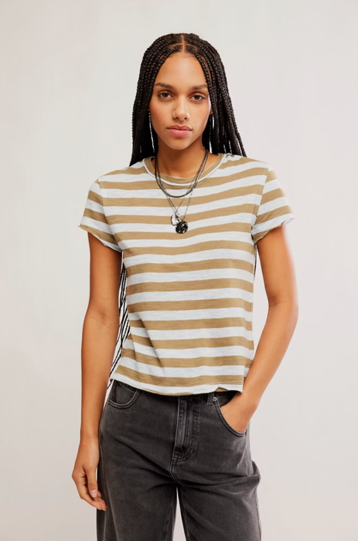 Free People - Nora Striped Tee - GREEN COMBO