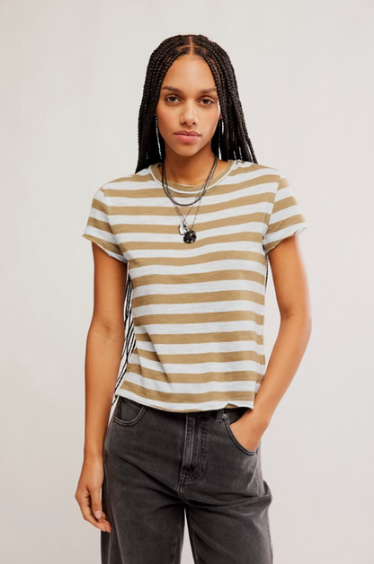 Free People - Nora Striped Tee - GREEN COMBO