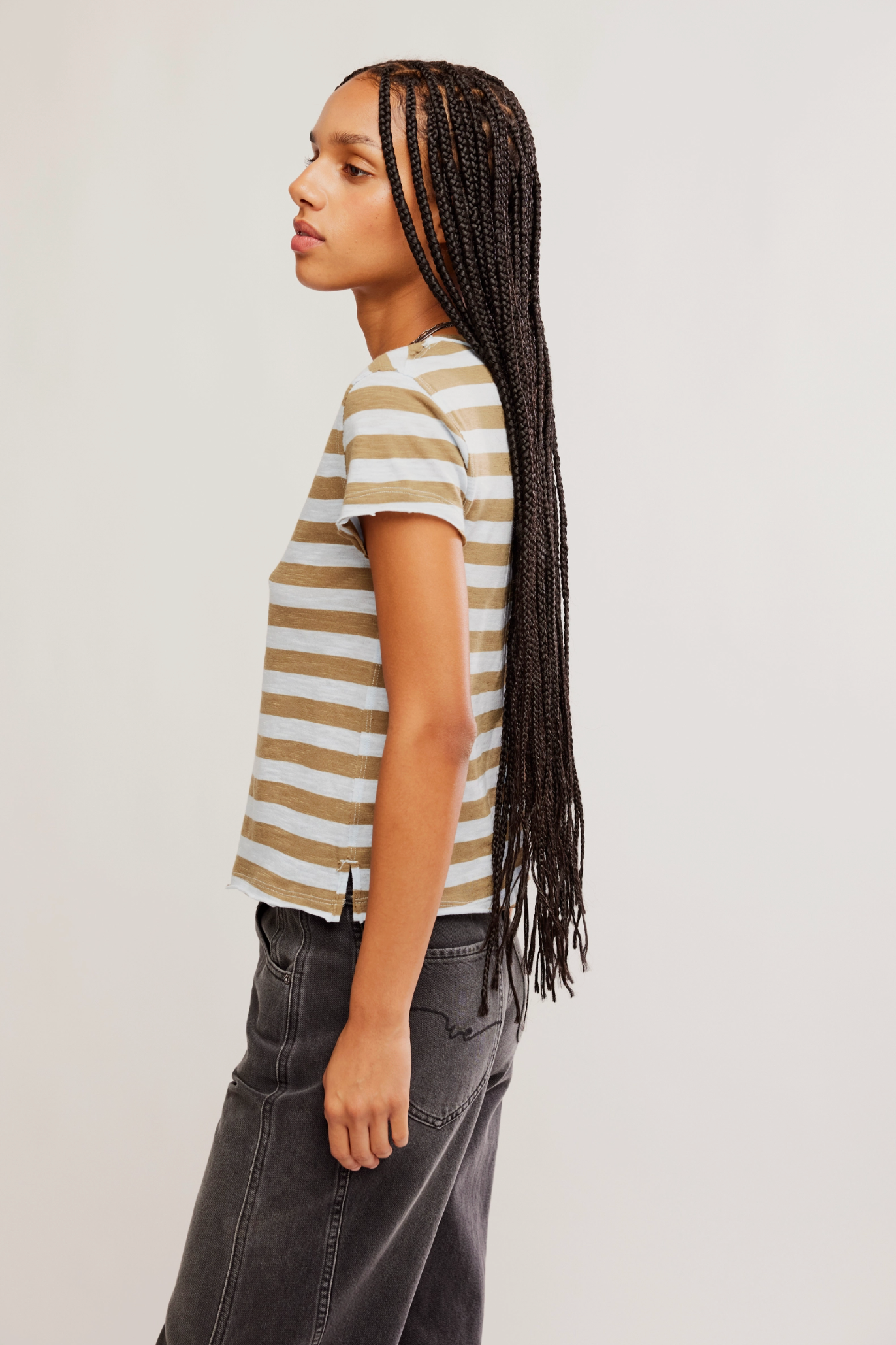 Free People - Nora Striped Tee - GREEN COMBO