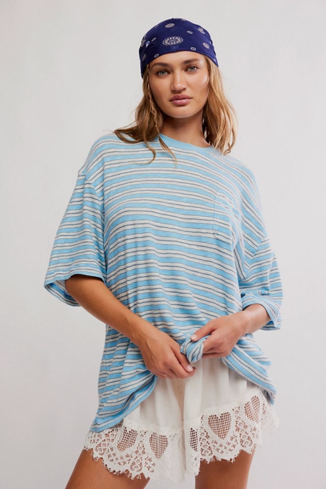 Free People - All Love Stripe Pocket Tee - BLISSFUL BLUE COMBO