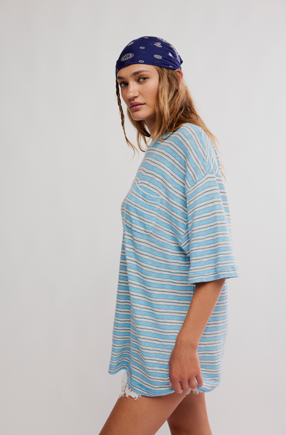 Free People - All Love Stripe Pocket Tee - BLISSFUL BLUE COMBO