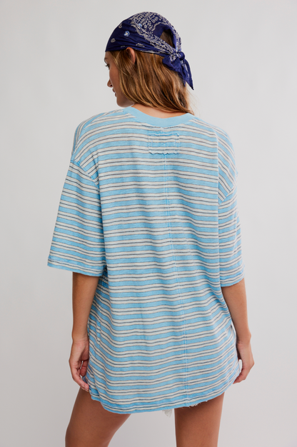 Free People - All Love Stripe Pocket Tee - BLISSFUL BLUE COMBO