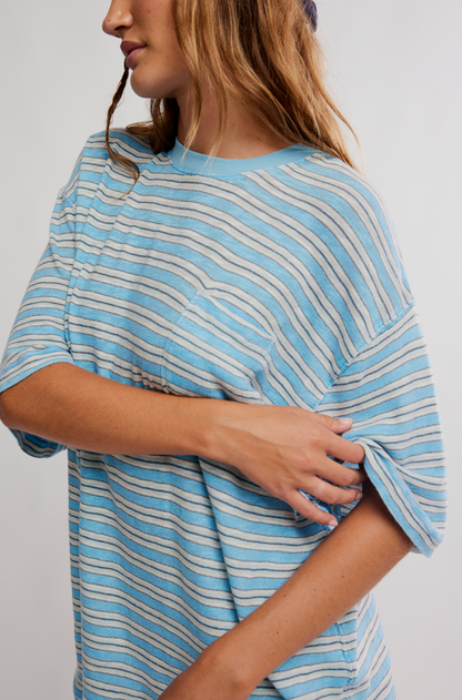 Free People - All Love Stripe Pocket Tee - BLISSFUL BLUE COMBO